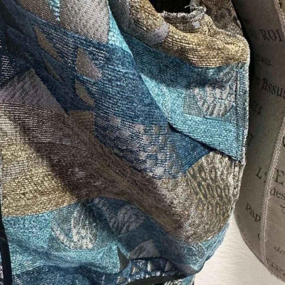 Vintage Tapestry Blue Black  Mandarin collar Full Zip jacket Abstract 2X - Picture 7 of 9